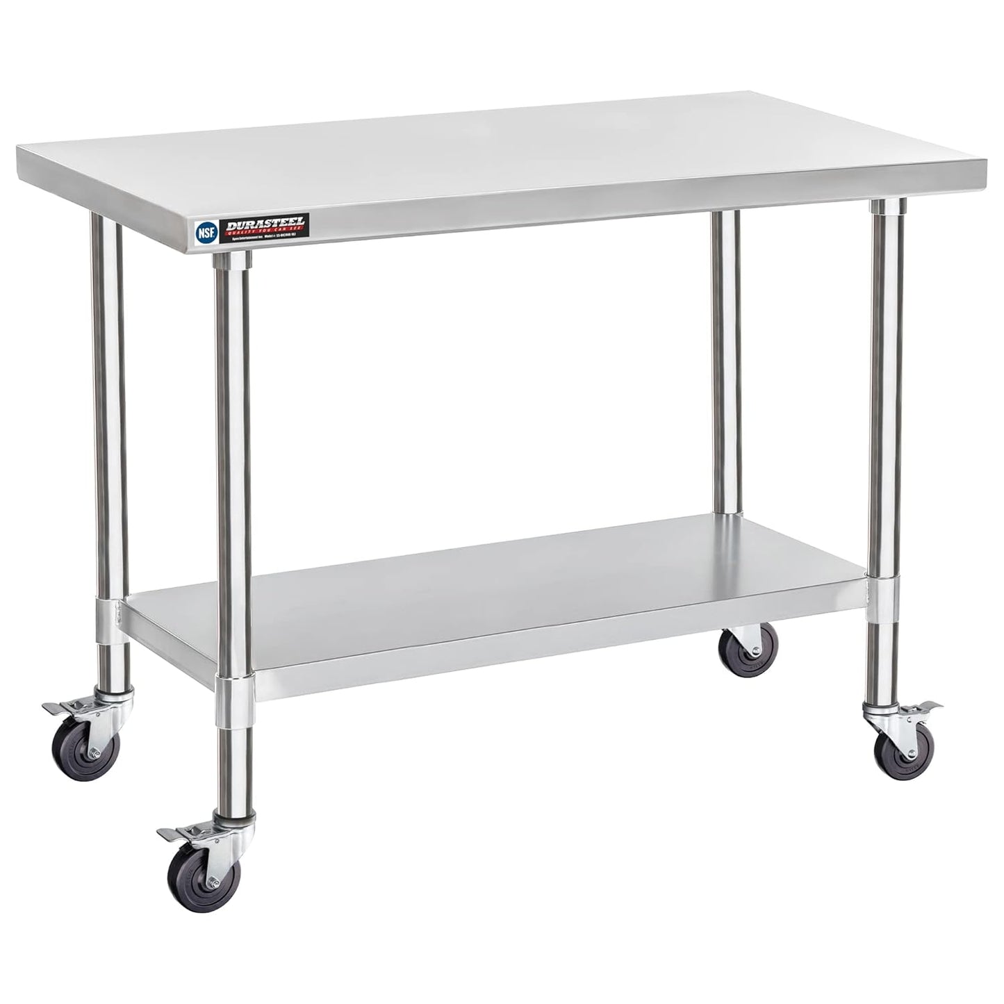 DuraSteel 24x48 NSF Stainless Steel Cart - Heavy Duty Food Prep Table with Undershelf - Rolling Kitchen Island on Wheels for Commercial Restaurant Kitchen, Garage, Outdoor Cooking, BBQ Grill, Counter