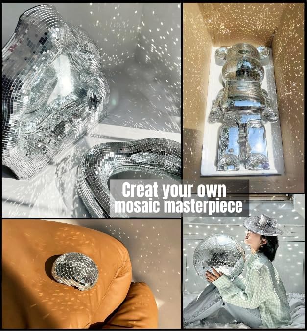 Self Adhesive Disco Mirror Tiles Kit-3600PCS 10x10 mm Glass Mosaic Mirror Tiles for Crafts - Disco Ball Decor,DIY Cowboy Hat,Mirror Frame Border and Art Collage,Unique DIY Gift