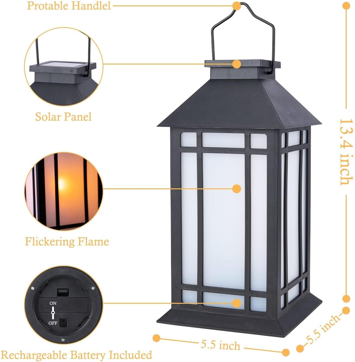 11" Solar Lantern Outdoor Garden Hanging Lanterns Waterproof LED Vintage Flickering Flame Lanterns for Patio, Table, Party.