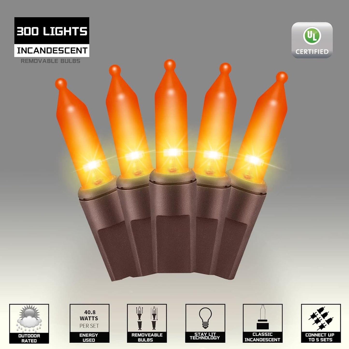 300LIGHTS(2*150L) ORANGE Extra-Bright With End Connectors Halloween Decorative Lights 19.44m UL Certified Mini String Light Set Waterproof for Halloween Home Garden Christmas Tree Party Patio