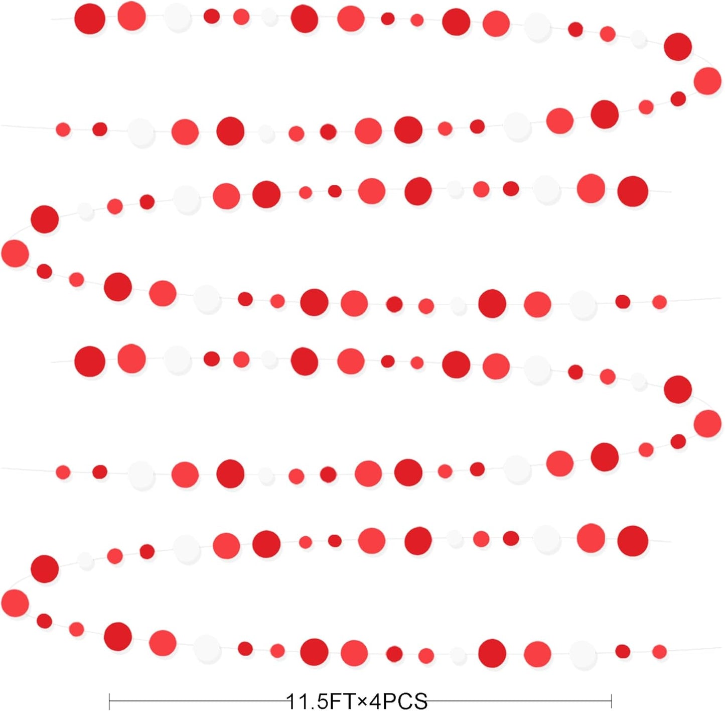 46 Ft Red Party Decorations Polka Dots Garlands Red and White Hanging Paper Circle Dots Streamer for Valentines Anniversary Birthday Graduation Wedding Christmas Holiday Bridal Shower Party Supplies