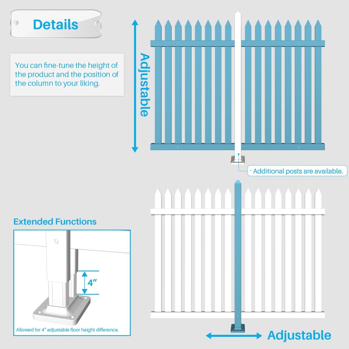Patio 2 Sets Vinyl Picket Fence Panels 36" H x 84" W White PVC Decorative Fence for Front Yard Porch Patio Deck Pool Air Conditioner Fence Safety Dog Fence (34 Pickets, Straight)