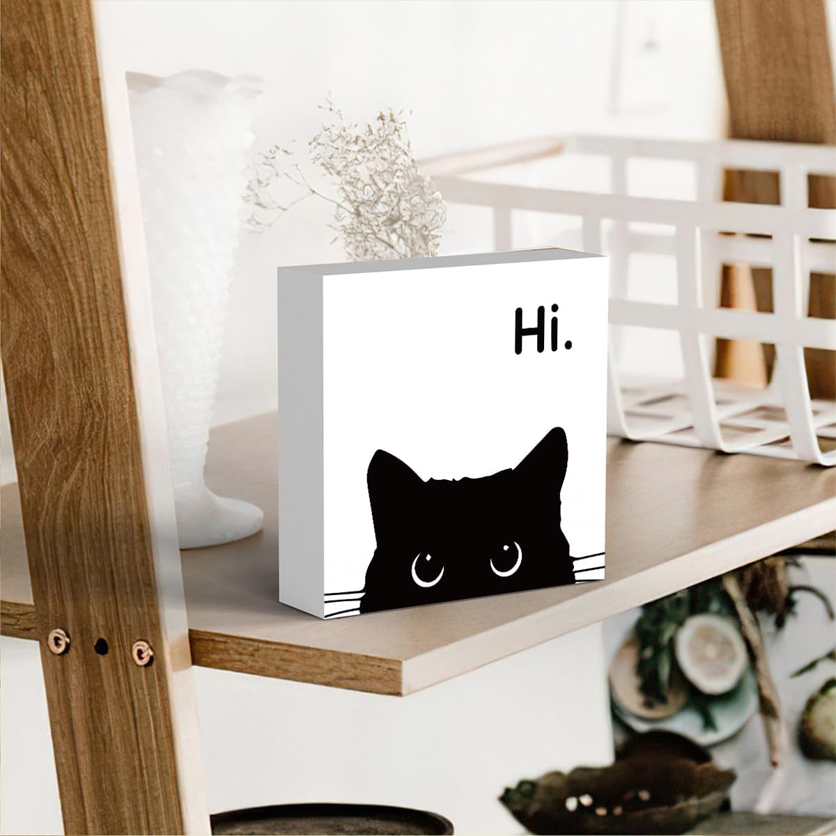 Black Cat Desk Decor, Office Decorations for Work, Cat Lover Gifts for Women, Cat Gifts for Girls, Cat Lover Gifts, Wooden Box Decor Sign for Home Farmhouse Living Room Bedroom Bathroom Classroom Gym