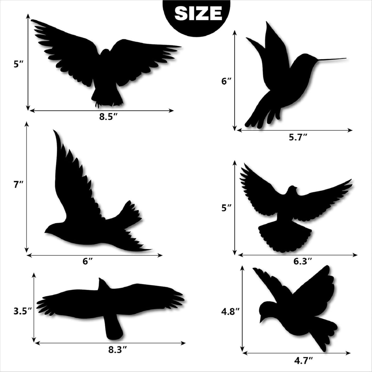 Anti-Collision Large Black Bird Shape Window Clings - Prevent Bird Strikes Double-Sides Window Stickers Decals for Glass Windows & Doors 16 Pieces in Total