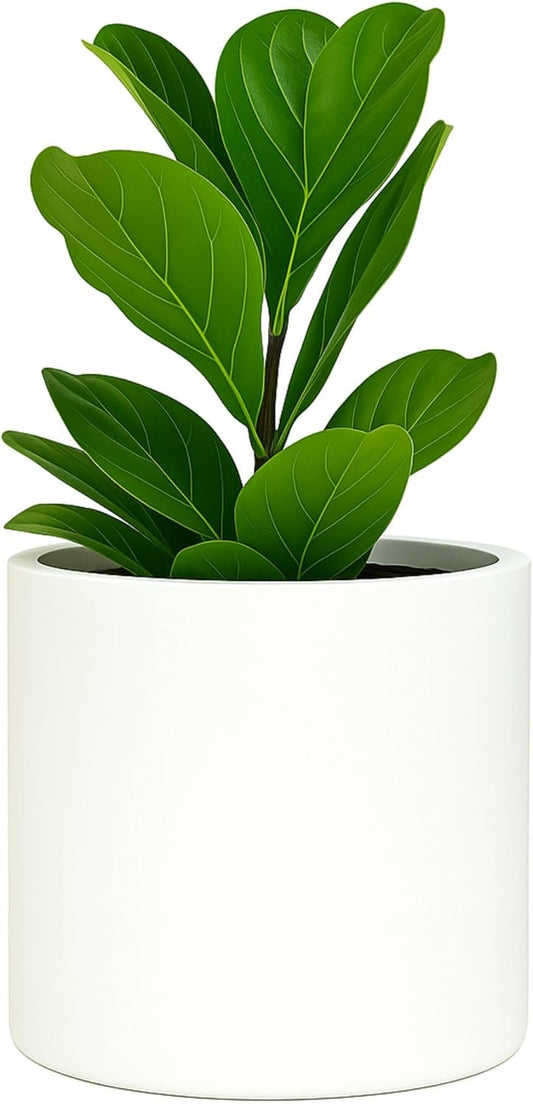 Fox & Fern Large 12 Inch Planter — Premium Lightweight Fiberstone Matte White Plant Pot w Drainage Plug; Large Indoor & Outdoor Planter; 12 Inch Pots for Plants Indoor; Weather & UV Resistant
