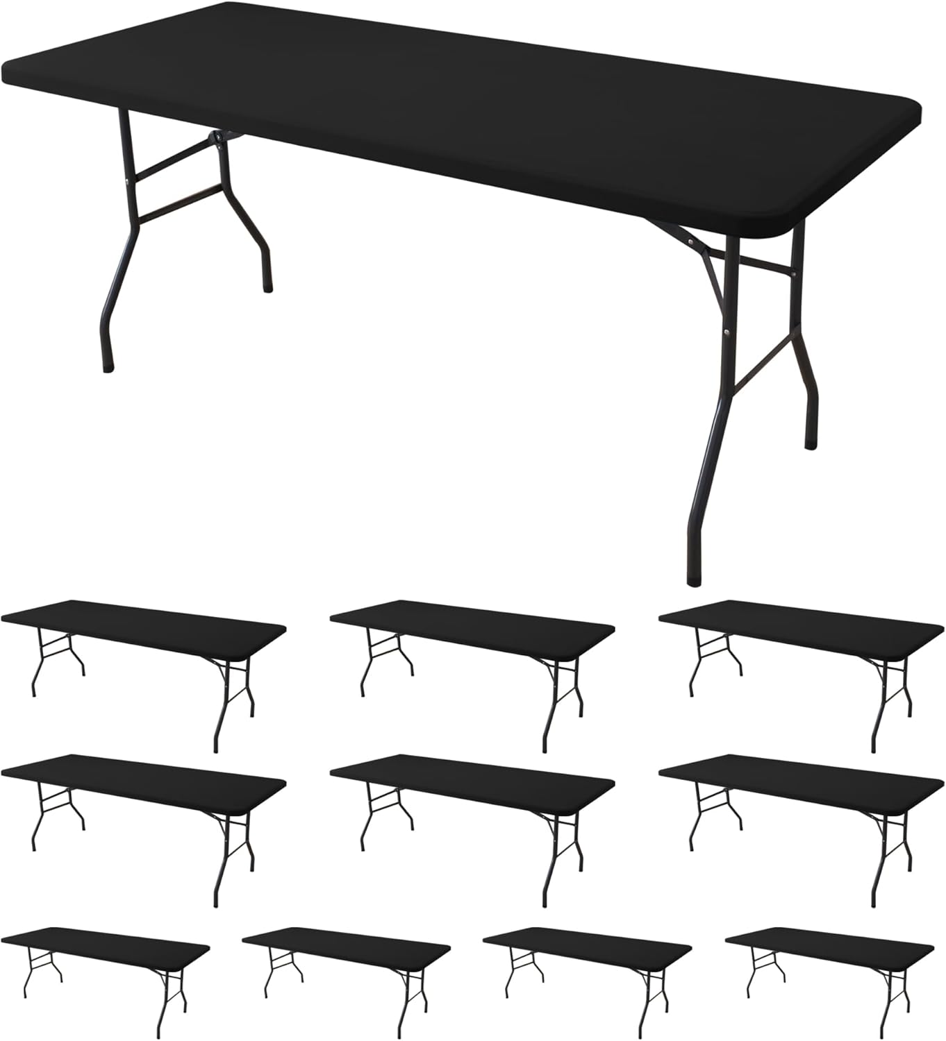 Fitted Tablecloth for 8 Foot Rectangle Tables-10 Pack Black Elastic Outdoor Picnic Table Cover-Spandex Stretch Folding Table Cloths 8ft for Camping Dining Room Patio Kitchen Banquet Party