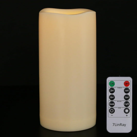 4" x 8" Waterproof Outdoor Flameless Candles with Remote and Timer, Battery Operated LED Flickering Plastic Pillar Candles for Lantern, Wedding, Porch, Ivory, Pack of 1