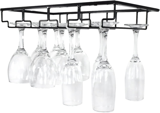 4 Rows Wine Glass Rack Under Cabinet Hanging Stemware Wine Glass Holder Under Shelf Wire Wine Glasses Racks Hanger for Bar, Kitchen (1, 4 Rows)