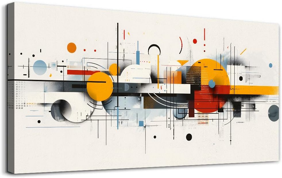 KELIYUAN Wall Decor For Dining Room Abstract Geometry Modern Canvas Print Wall Art Red Yellow Blue Geometry Minimalist Pictures Living Room Decor For Bedroom Office Farmhouse Home Decor 24x48 In