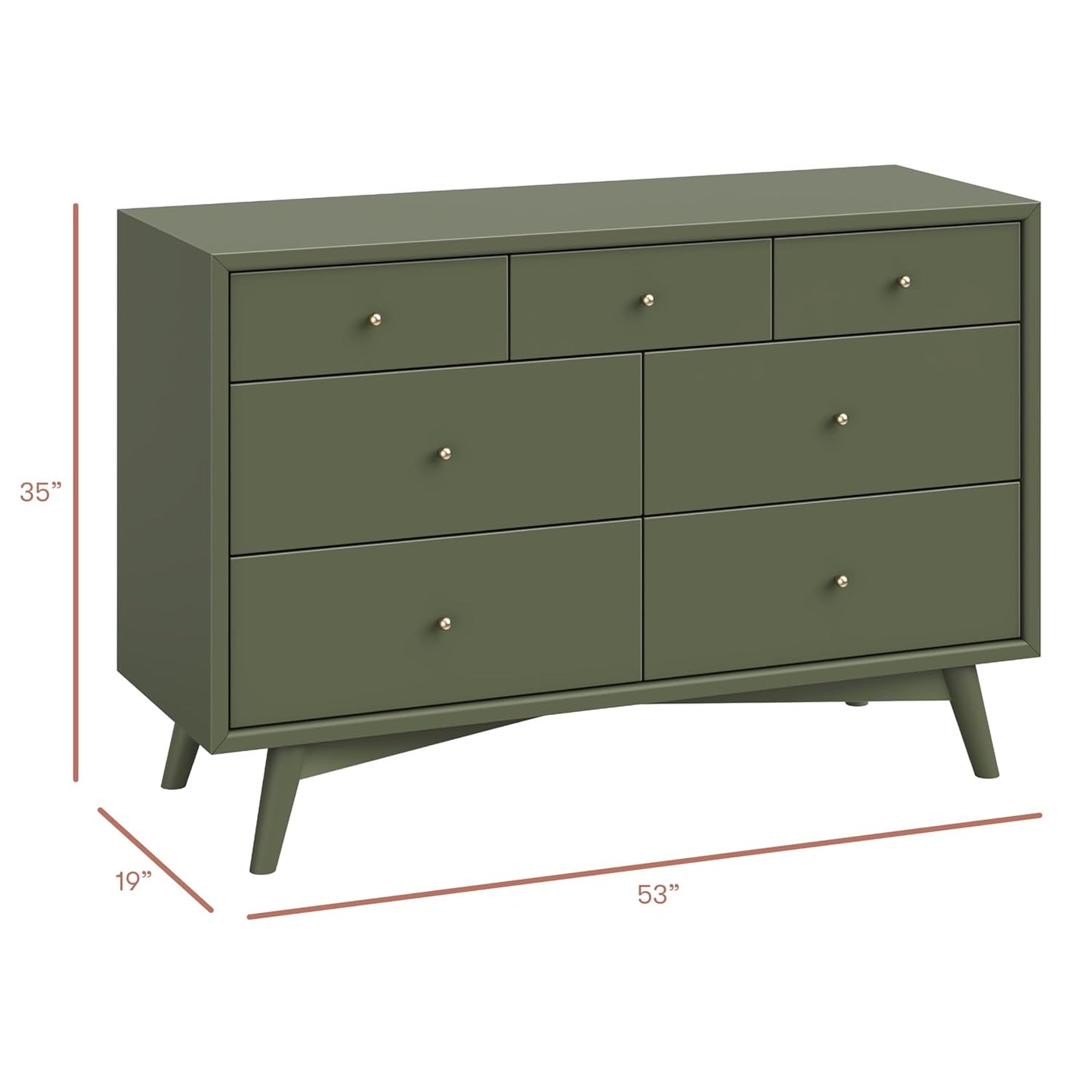 Babyletto Palma 7-Drawer Baby Dresser for Nursery - GREENGUARD Gold Certified - Assembled Chest of Drawers for Kids, Boys & Girls - Multi-Purpose Storage Dresser for Bedroom, Living Room, Olive Green