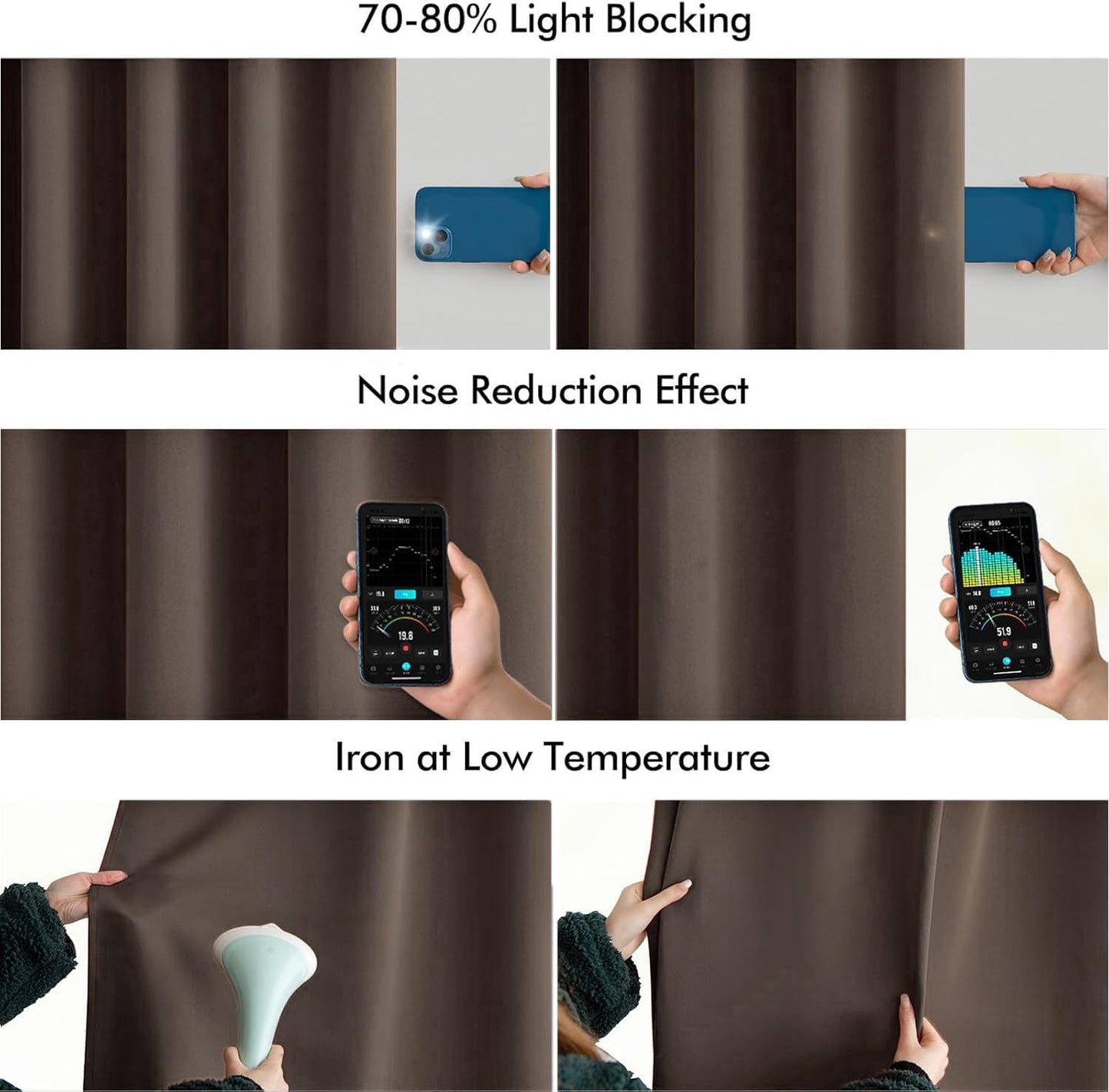 MIULEE Chocolate Brown Back Tab Blackout Curtains 90 Inches Long 2 Panels Set for Living Room Bedroom Privacy, Rod Pocket/Pinch Pleat Thermal Insulated Room Darkening Pleated Light Blocking Drapes