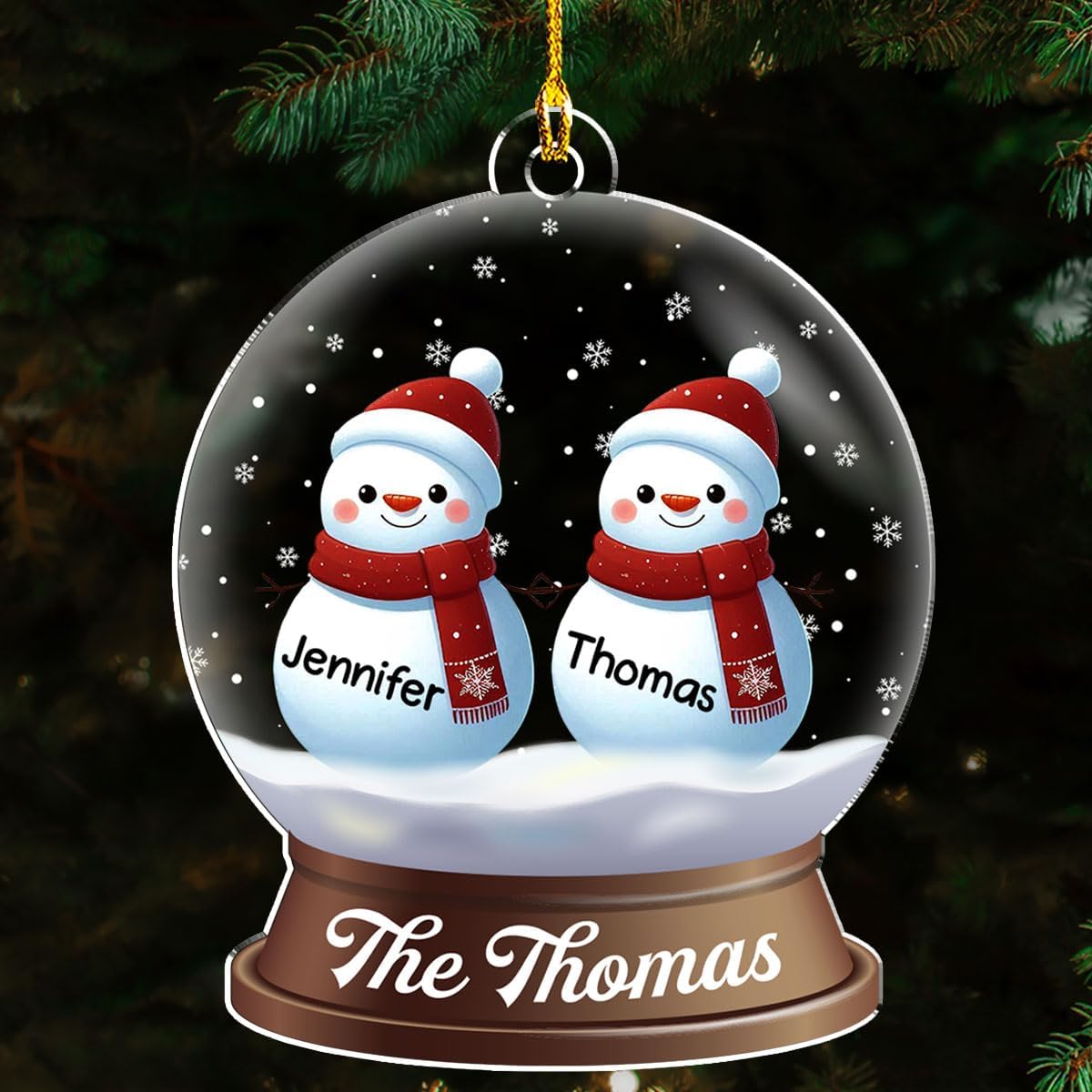 Personalized Family Christmas Acrylic Ornament 2024 - Custom Name Snowman Family Members up to 10 People, Snow Globe Ornament Gifts for Family Tree Decoration (A03, 2 Names)