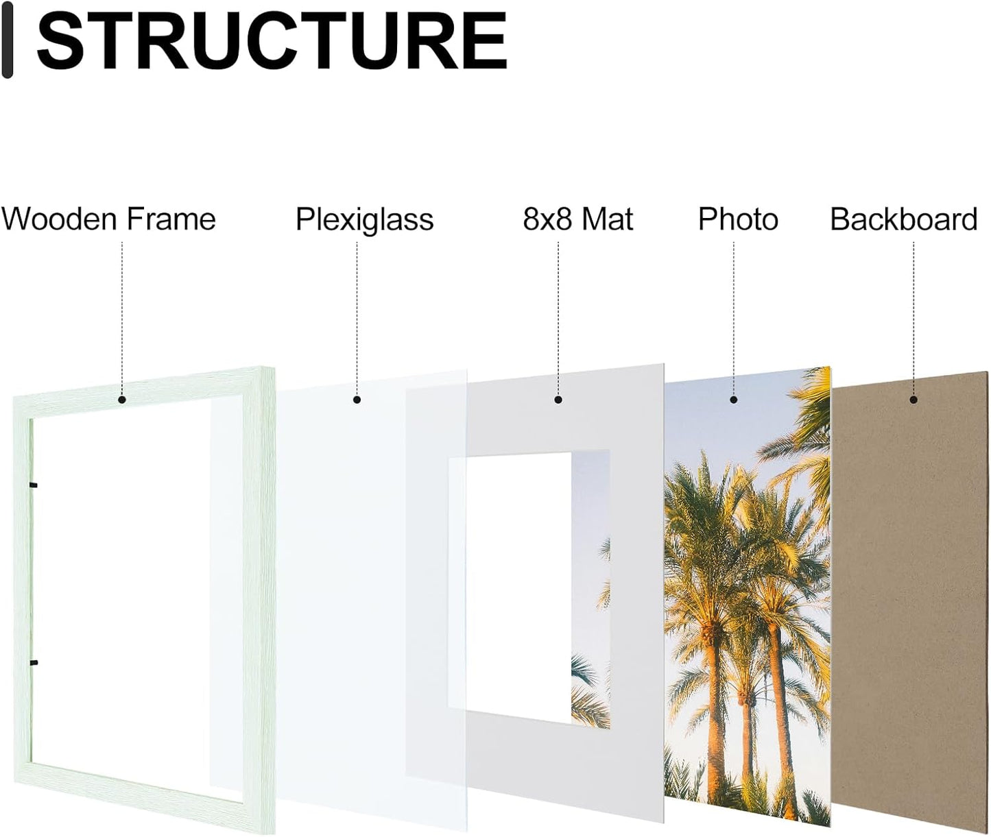 Vittanly 12x12 Picture Frames Set of 9, Shatter Resistant Plexiglass, Display 8x8 Pictures with Mat or 12x12 without Mat, Photo Frames for Wall Mount, Engineered Wood, Vintage Green