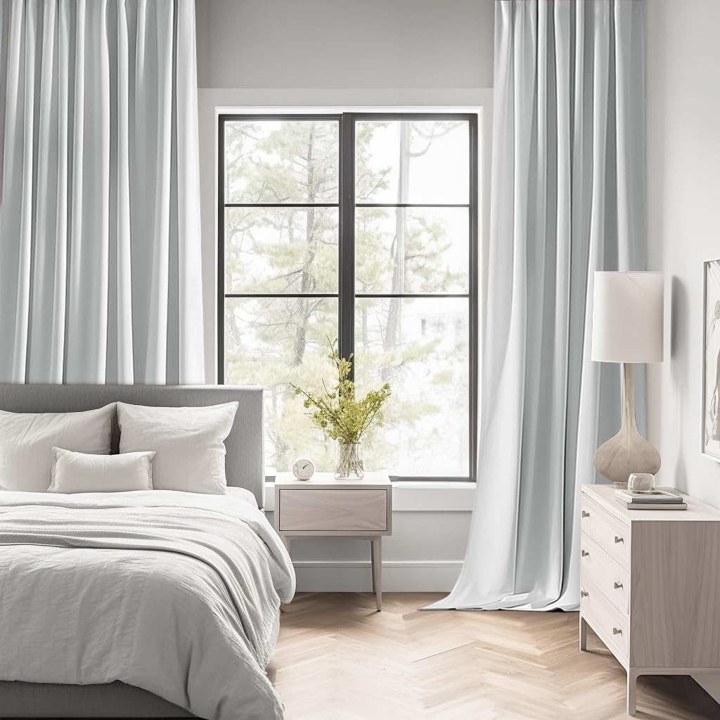 MIULEE Back Tab Light Blocking Curtains 84 Inch Length 2 Panels Set for Living Room Bedroom, Greyish White Rod Pocket/Pinch Pleated Thermal Insulated Room Darkening Blackout Curtains 84 Inches Long