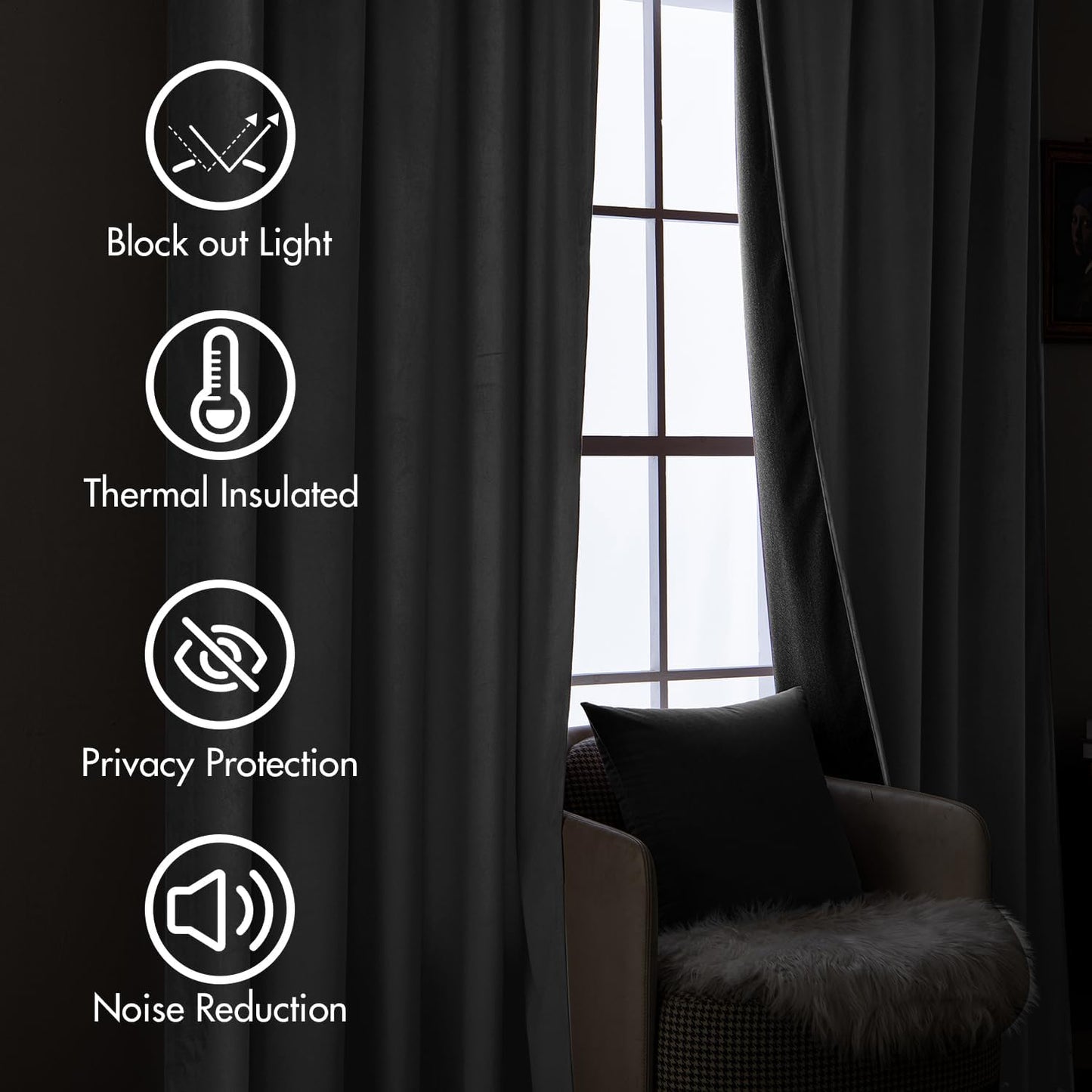 MIULEE Grey Velvet Curtains 90 inches Long 2 Panels - Luxury Pinch Pleated Room Darkening Window Drapes for Bedroom Living Room Thermal Insulated Super Soft Blackout, Back Tab Rod Pocket Gray