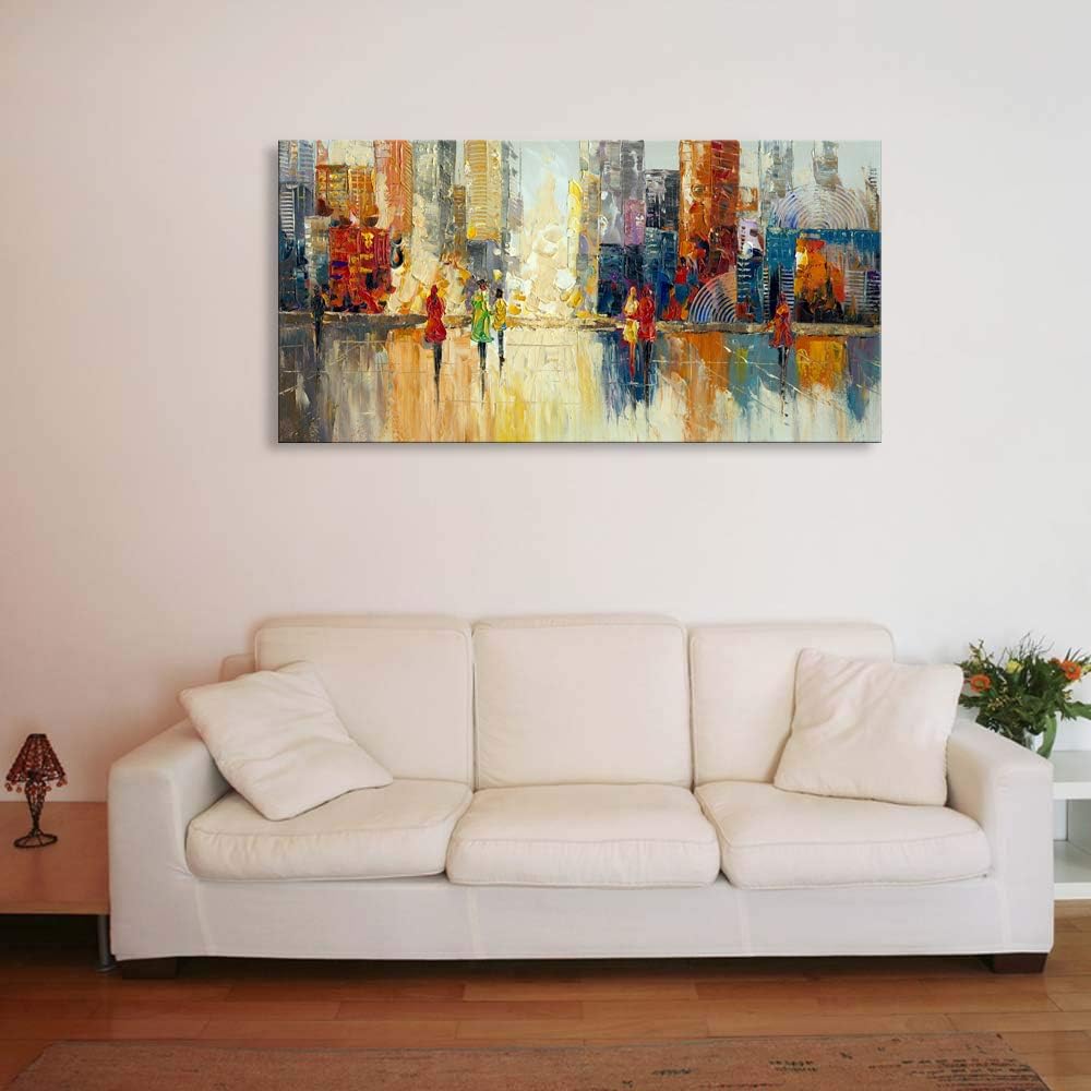 Canvas Wall Art Abstract Cityscape Painting Modern New York City Artwork Lady Romantic Street Scenery Picture Home Office Decor