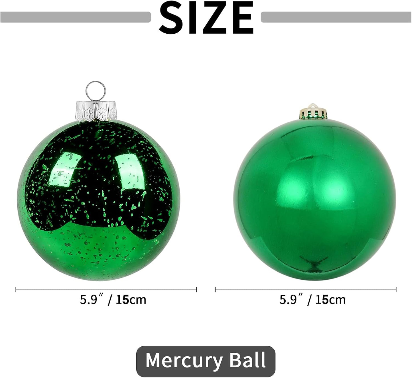 XmasExp Large Christmas Ball Ornaments,2pcs Green Giant Shatterproof Plastic Hanging Mercury Xmas Ball Decorations Christmas Tree Ornaments (Green, 6")