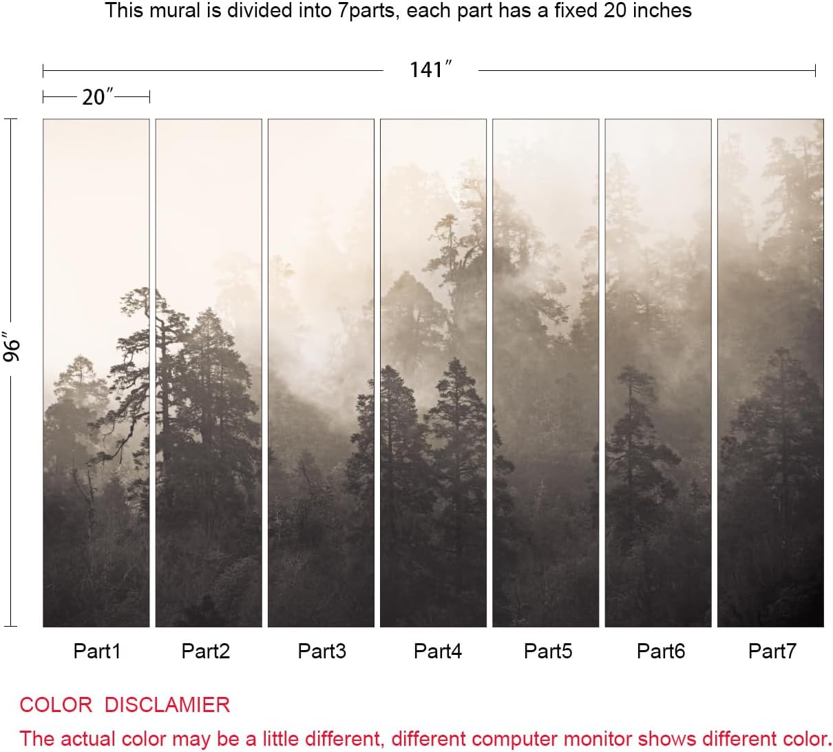 Foggy Forest Woodland Mural Wallpaper for Bedroom Living Room Misty Jungle Rainforest Trees Nature Landscape Wall Mural(Not Peel n' Stick)