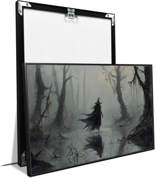 JFHCQJPK Vintage rustic swamp witch poster dark moody wall art gothic horror season halloween print for home decor retro dark moody painting16x24in Metal blackFramed