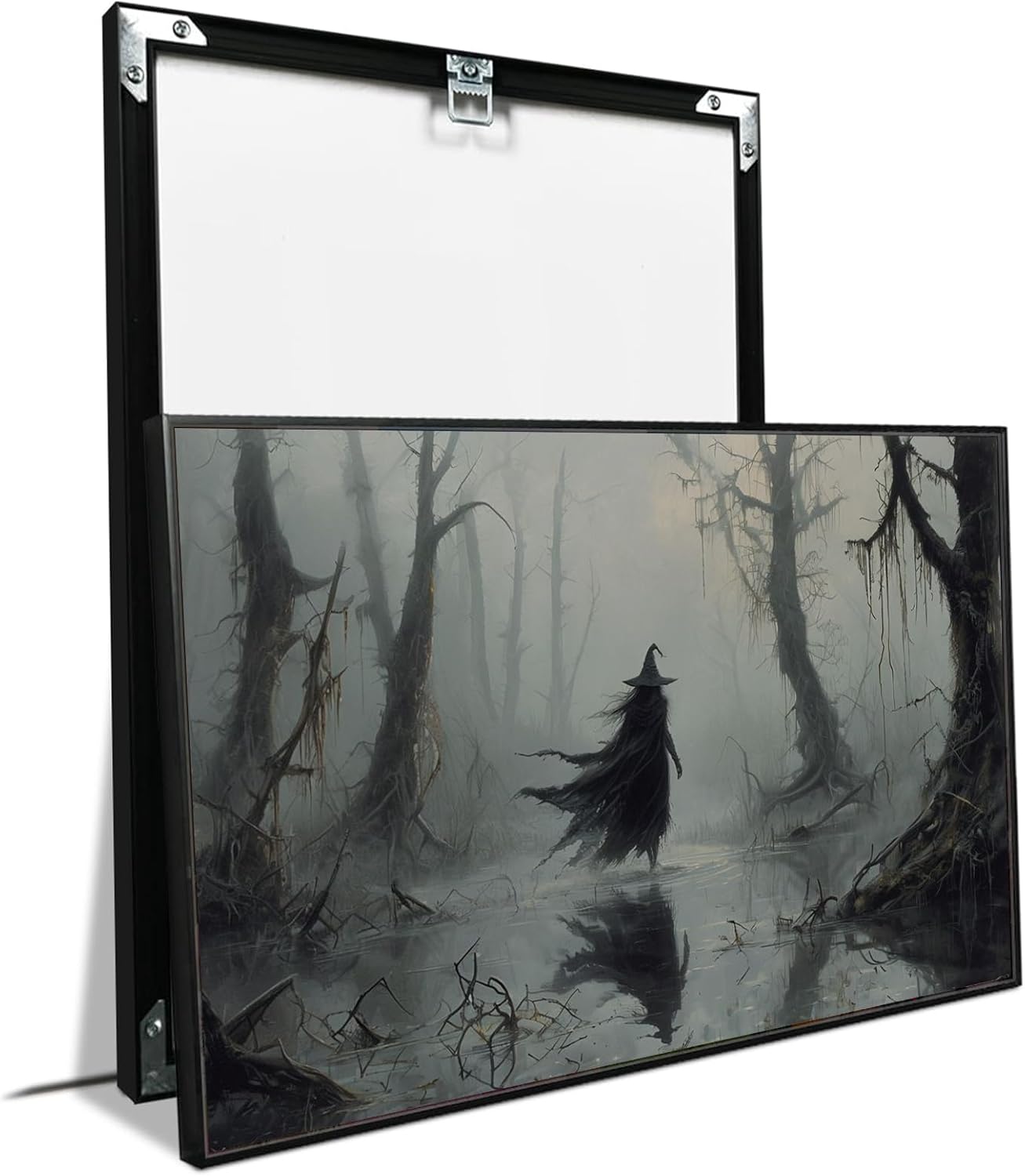 JFHCQJPK Vintage rustic swamp witch poster dark moody wall art gothic horror season halloween print for home decor retro dark moody painting8x12in Metal blackFramed