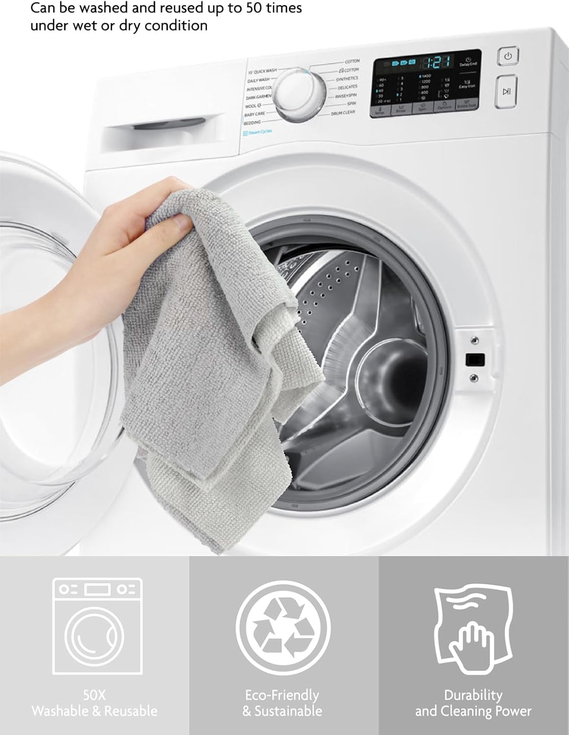 Fantasticlean Microfiber Cleaning Cloth Roll -75 Pack, Tear Away Microfiber Towels, 12" x 12", Reusable, Washable, Scratch Free, Ultra Absorbent Dish Rags for Car, Home, Garage or Shop (Cool Grey)