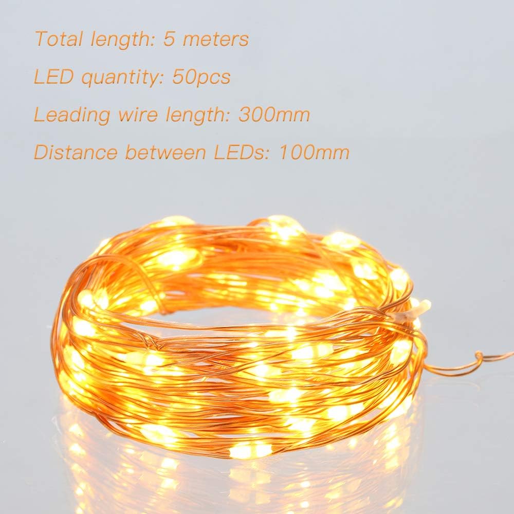 Led Fairy Lights Battery Operated, 4 Packs Mini Battery Powered Copper Wire Starry Fairy Lights for Bedroom, Christmas, Parties, Wedding, Centerpiece, Decoration (5m/16ft Warm White)