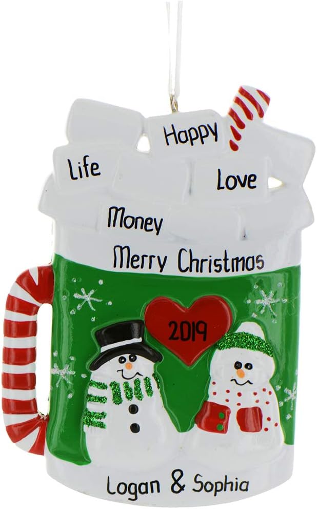 Snowman Family of 10 Ornament 2025 Personalized Family Christmas Ornaments 2025 Grandparents Holiday Mug Personalized Tree Ornaments for Grandchildren Siblings & Grandkids Marshmallows of Ten Ornament