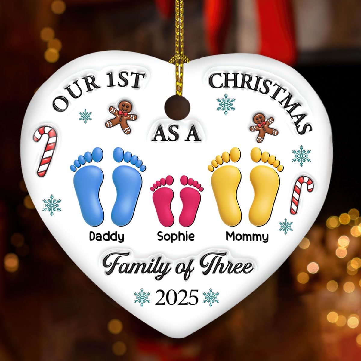 Our First Christmas Personalized 3D Effect Heart Ceramic Ornament – Gift for Newlyweds or Newly Married Woman This Christmas