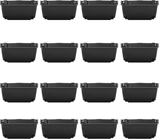 Vertical Wall Planter 16Pcs, 13 inch Wall Mounted Garden Planters, Plastic Wall Hanging Planter with Drainage Holes, Wall Planters for Patio Outdoor Decor, Balcony Plant Hanging Flowerpot (Black)