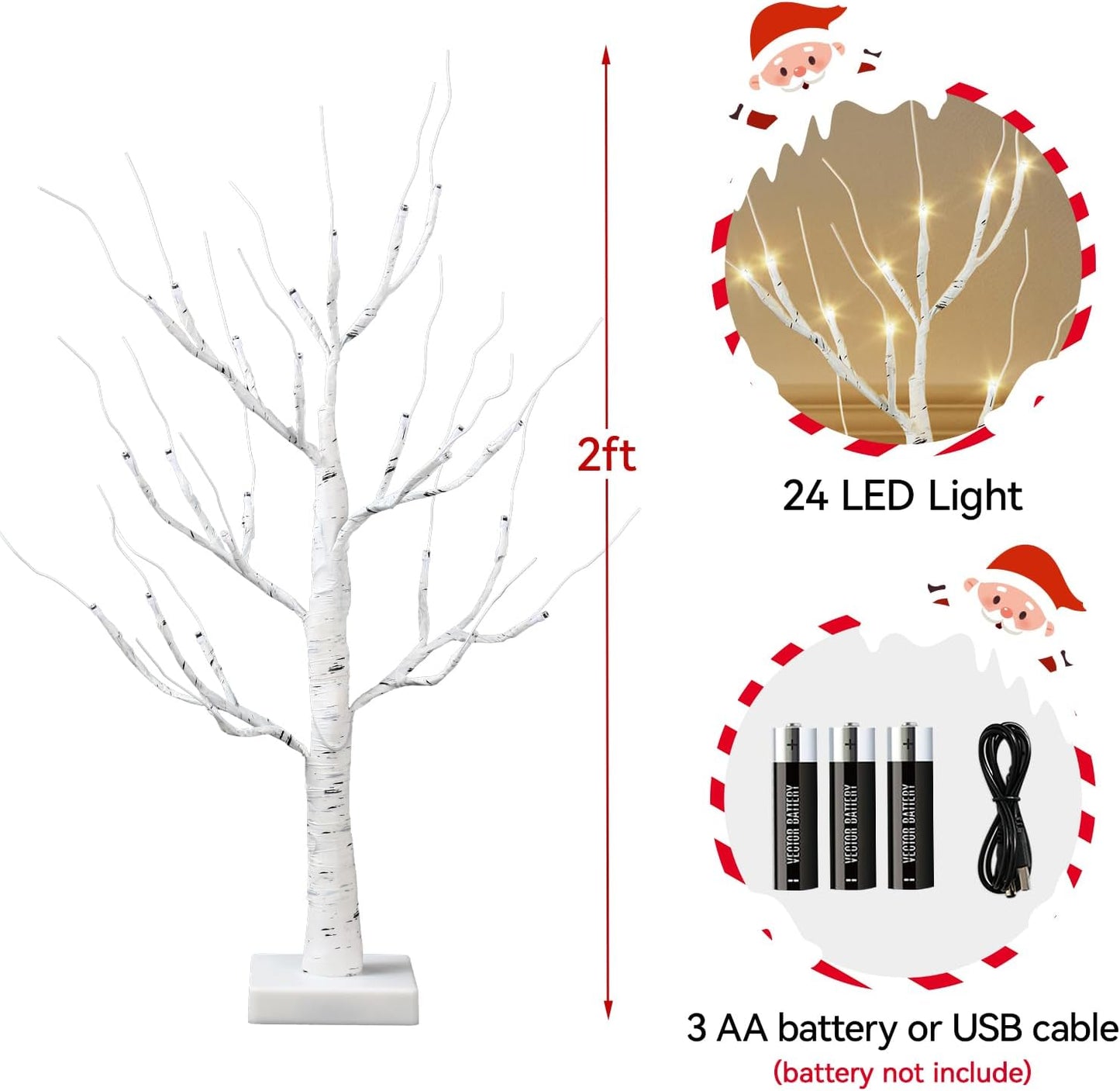 Christmas Decorations Indoor,2 Pack 2 FT White Lighted Birch Tree with Led Lights,Christmas Tree Decorations,Table Top Decor for Home Hanging Ornaments Halloween Valentines,Battery Operated