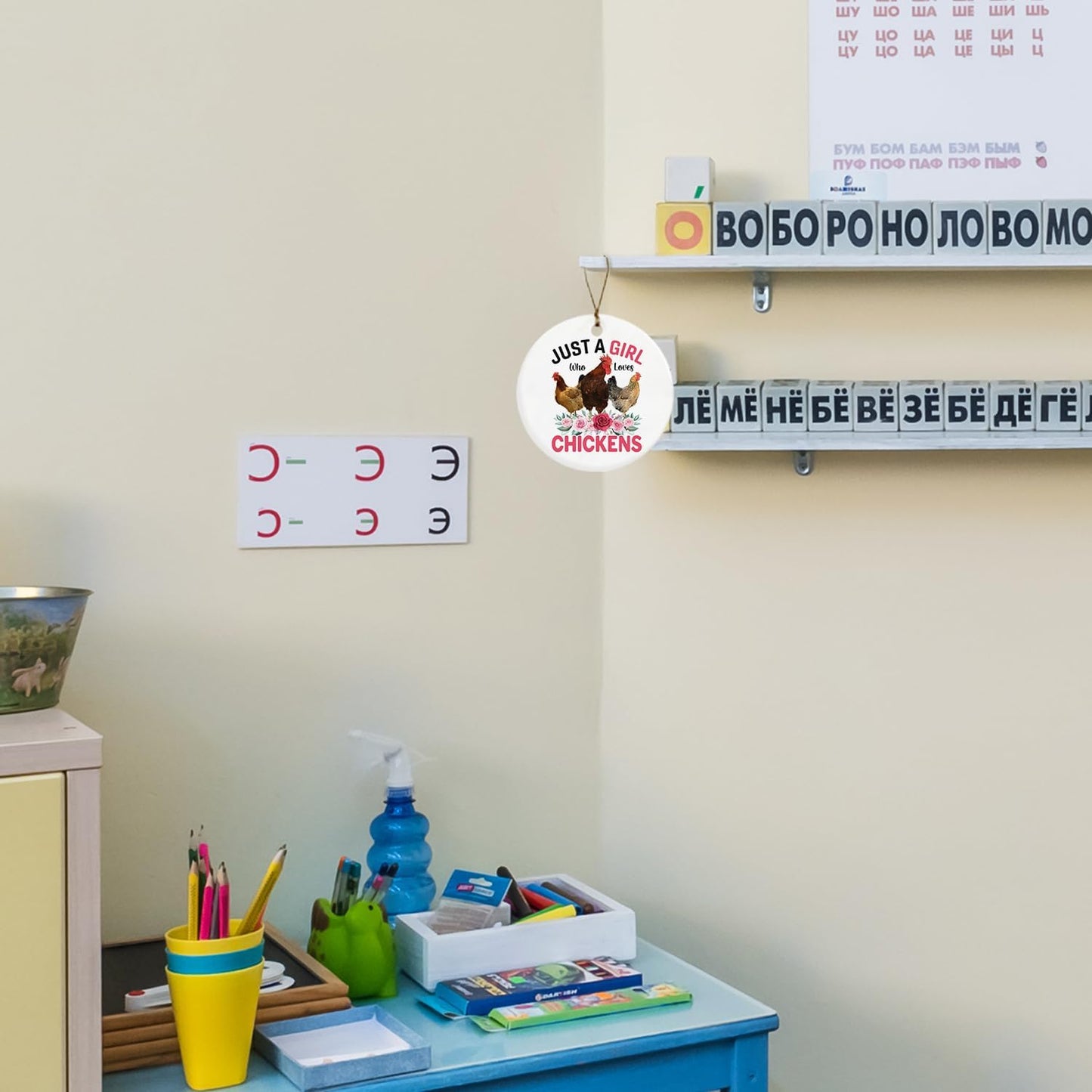 Christmas Chicken Ornaments, Chicken Gifts for Girls Chicken Lovers Women, Chicken Mom Lady Gifts, Just a Girl Who Loves Chickens Ceramic Christmas Xmas Ornament Keepsake Decorations