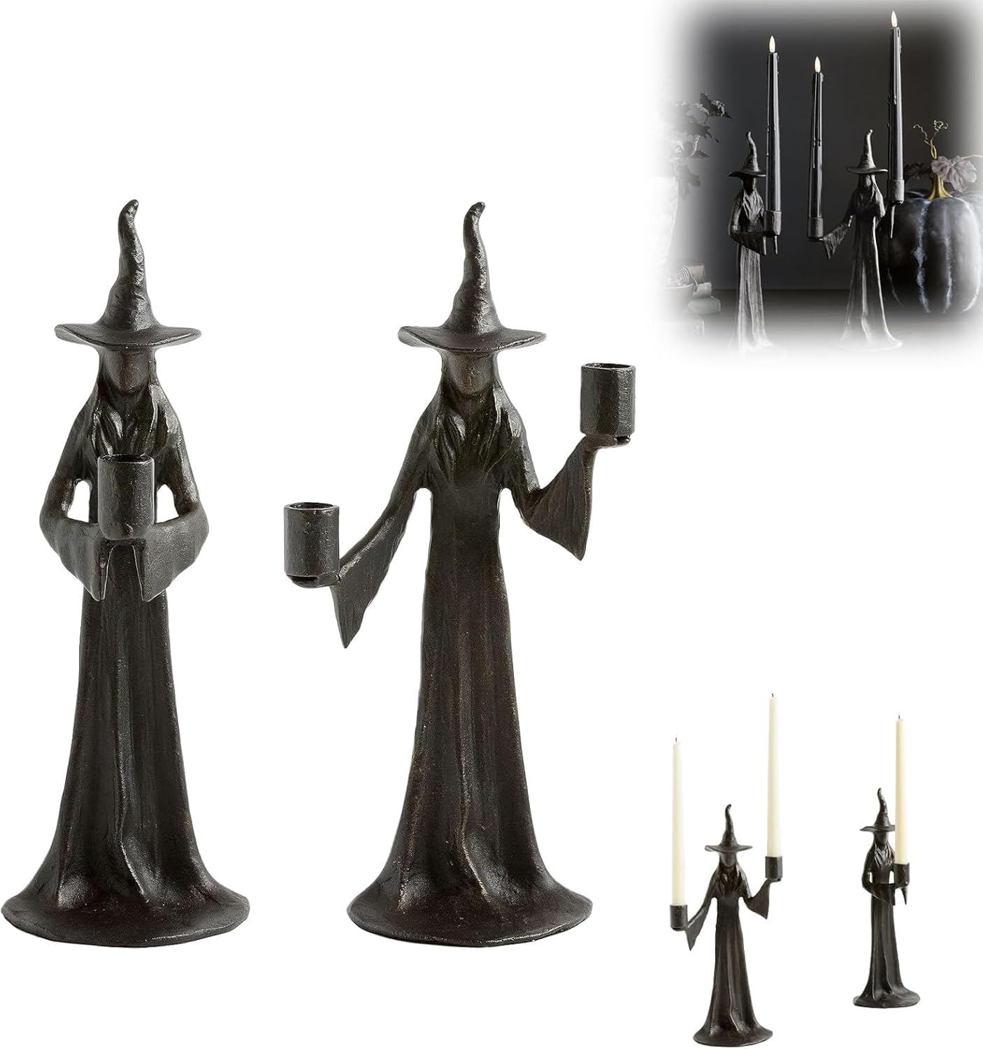 Halloween Witch Candle Holder,Handmade Black Witchs Statue, for Placement in The Table, Witch Halloween Decorations, Window Display