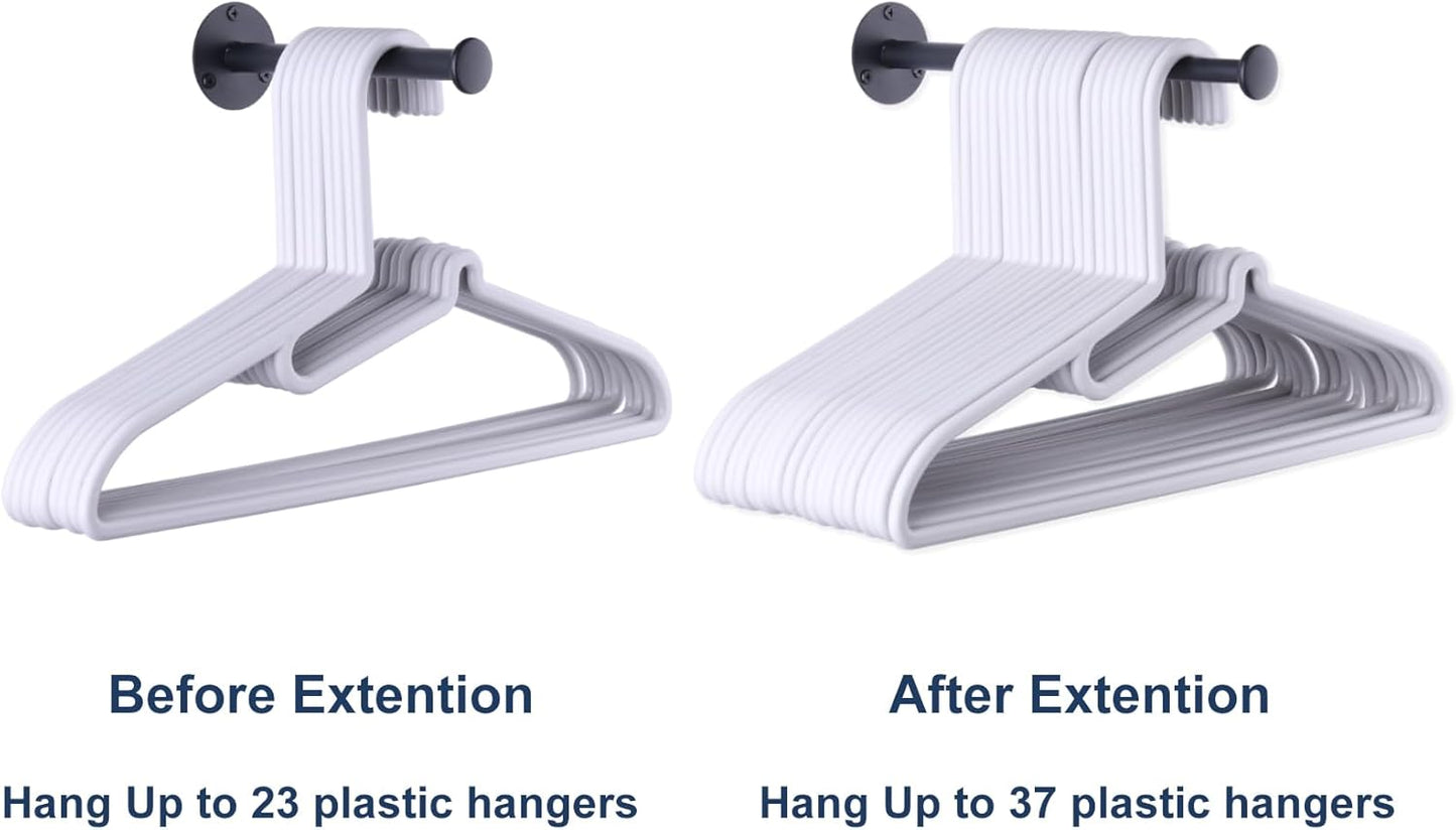 4 Pack Retractable Hanger Holder for Laundry Room, Wall Mount Organizer Rack for Lightweight Clothes, Space Saving Laundry Hook Rod, Keep Empty Hangers Handy, Black