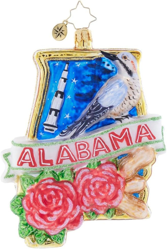 Christopher Radko Hand-Crafted European Glass Christmas Tree Decorative Ornament, Alabama's Great State