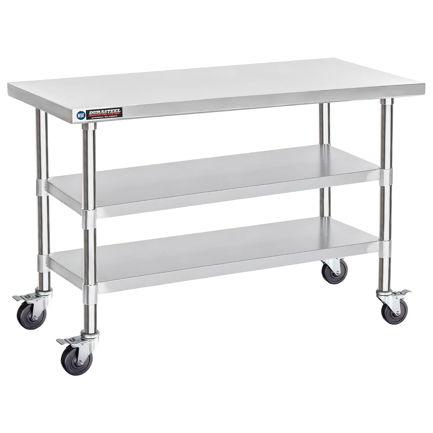 DuraSteel Stainless Steel Work Table 30" x 60" x 34" Height w/ 4 Caster Wheels - Food Prep Commercial Grade Worktable - NSF Certified - Good for Restaurant, Business, Warehouse, Home, Kitchen, Garage