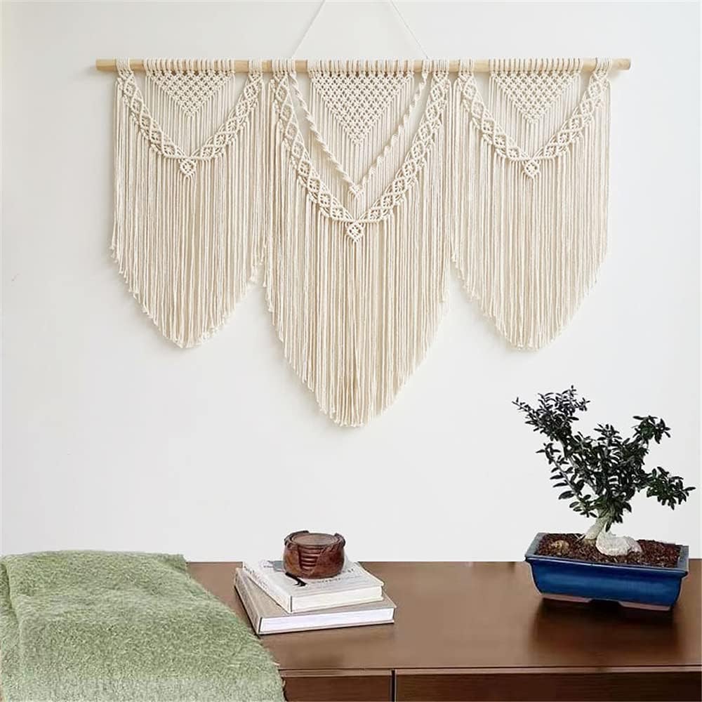 large macrame wall hanging - Boho Tapestry Macrame Wall Decor Art- Chic Bohemian Handmade Woven Tapestry Home Decoration for Bedroom Living Room Apartment Wedding Party - 43"x32" (Beige-Triangle)