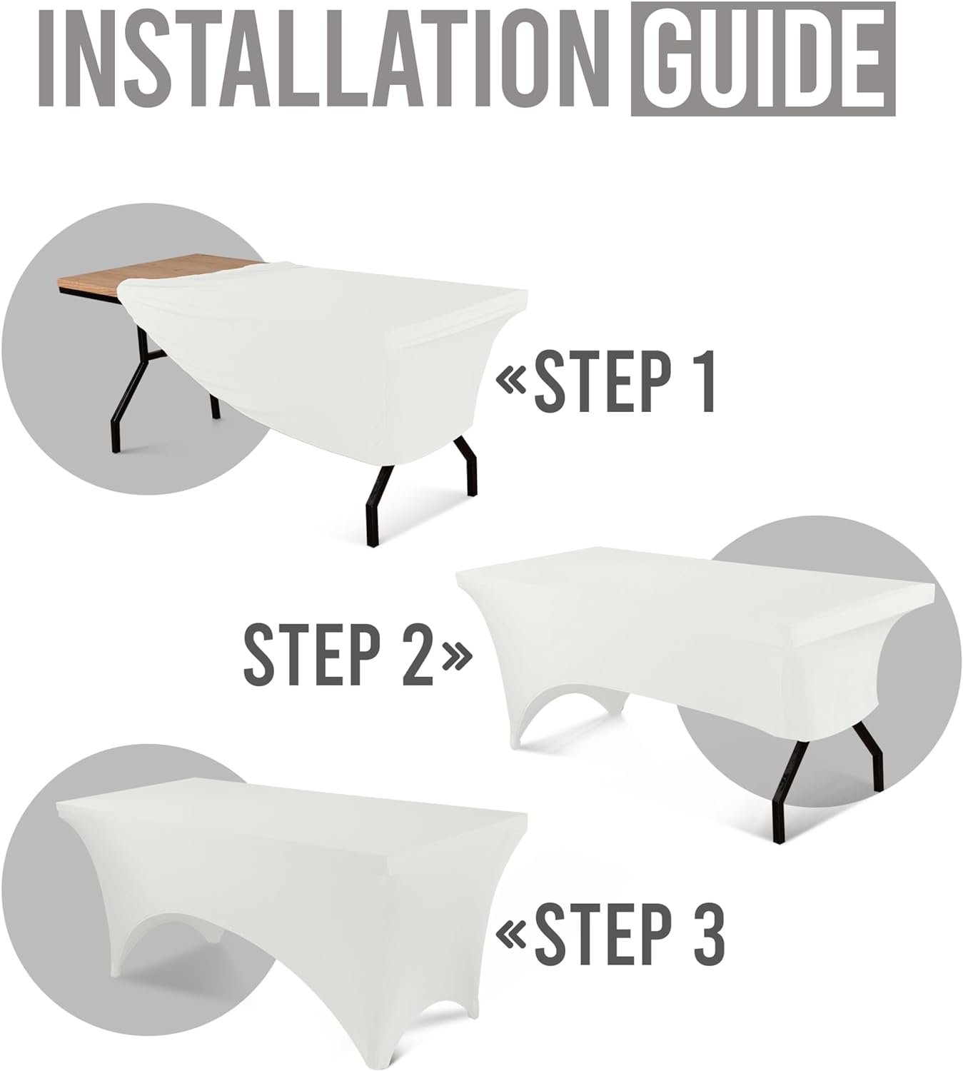 Utopia Kitchen 6FT Spandex Tablecloth [2 Pack, White] 200 GSM Stretch, Fitted, Washable and Wrinkle Resistant Table Cloth Rectangle Cover for Trade Shows, Wedding, Parties [72Lx30Wx30H Inch]