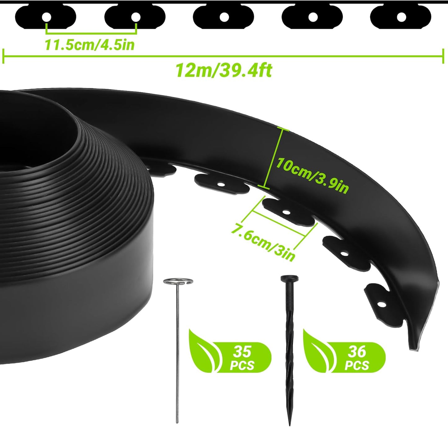 Greaner 40FT Garden Edging, 4 Inch Tall No Dig Landscape Edging, Heavy Sturdy Flower Bed Edging Borders, Yard Edging Borders Flexible for Lawn, Landscaping, Garden, Pathway（Black）