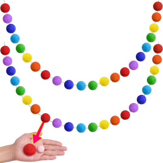 XmasExp Rainbow Colorful Pom Pom Garland Decorations, Large Felt Ball Garland for Classroom, Mantle, Indoor Home Decor, Tree Ornaments, Kids Room and Party Hanging Decor,1.57" 13 Ft