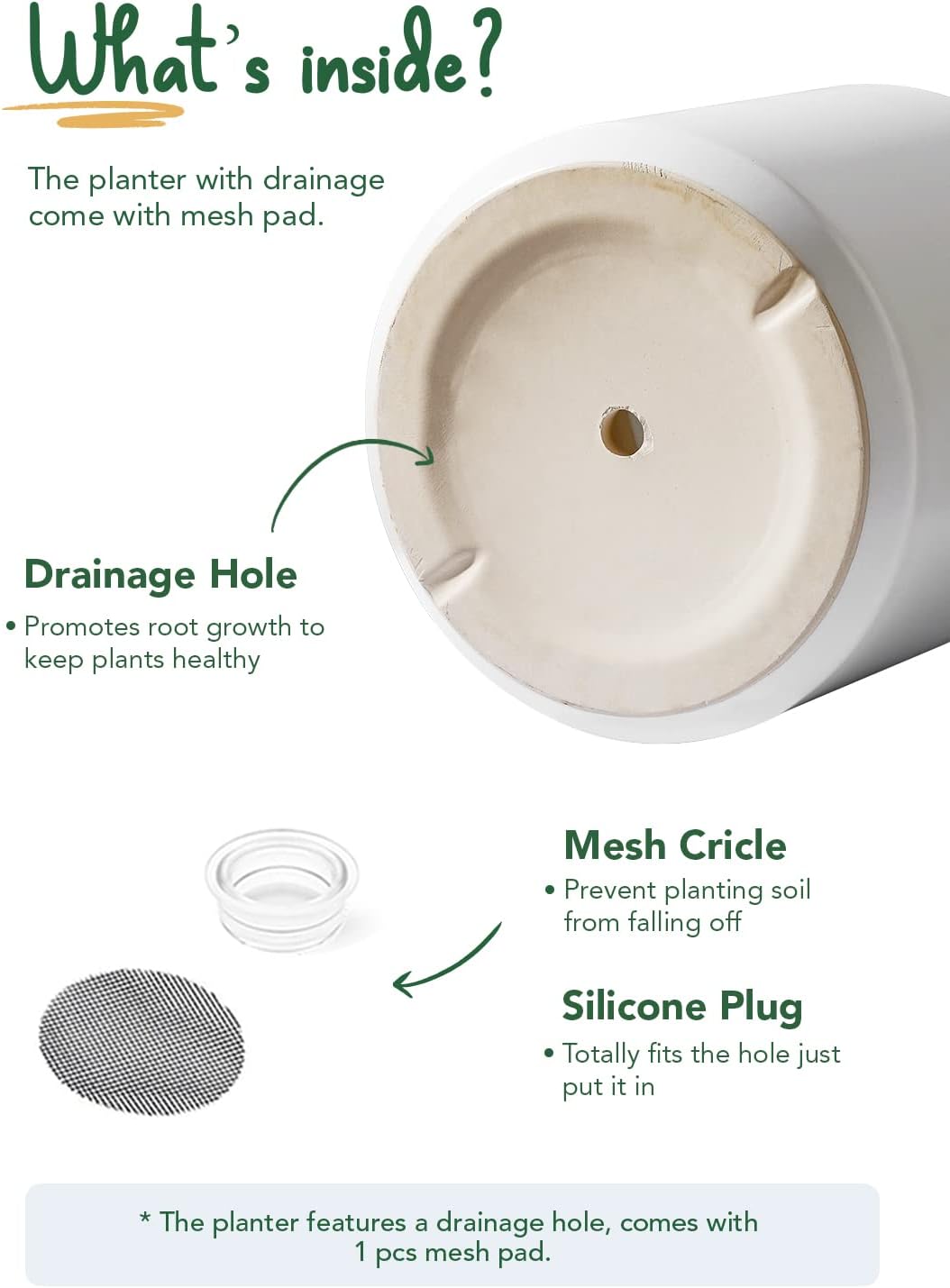 LE TAUCI 12 Inch Pot for Plants, Ceramic Large Planter for Indoor Plants, Mid-Century Modern Flower Pots with Drainage Hole and Removable Plug, White