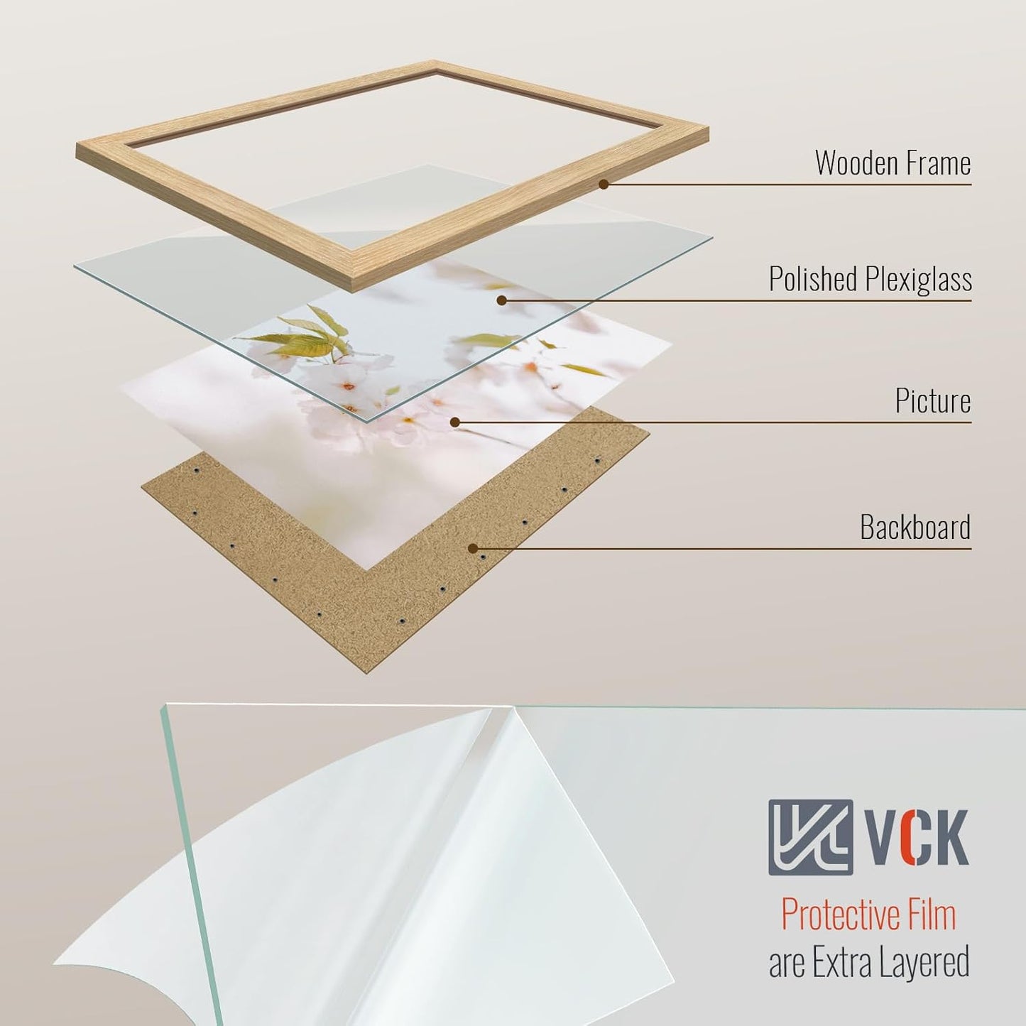 VCK 14x22 Picture Frame Set of 3 - Oak, Natural Solid Wood Poster Frames, Wall Gallery Frame