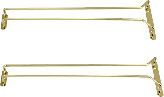 TrueCraftware- 16-Inch Wine Glass Rack Brass Finish Set of 2- Stemware Rack Wire Hanging Rack Under Cabinet Wine Glass Stemware Holder Glass Storage Hanger Organizer for Kitchen and Bar