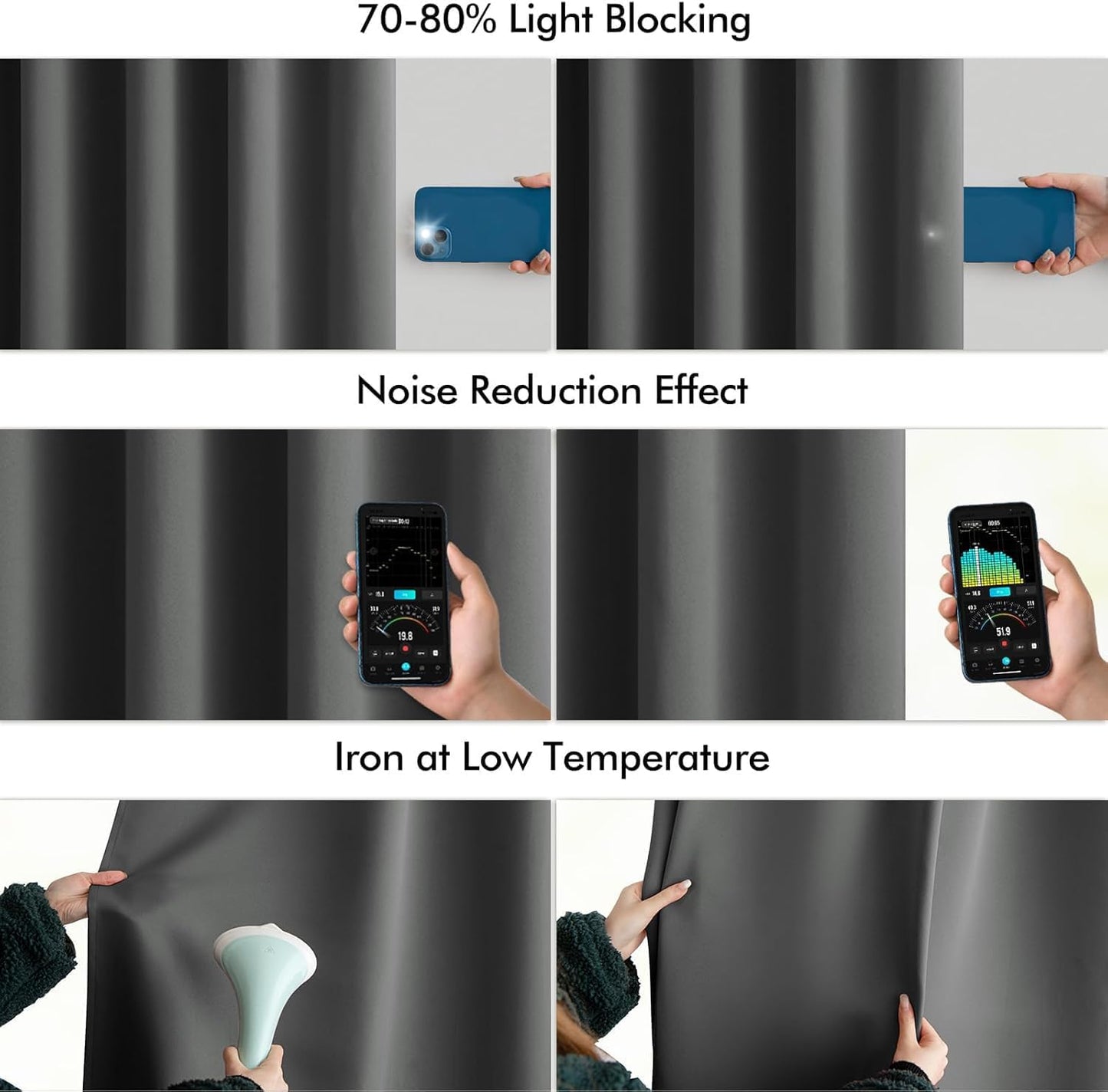 MIULEE Back Tab Grey Blackout Curtains 96 Inch Long 2 Panels Set for Living Room Bedroom, Rod Pocket/Pinch Pleated Long Thermal Insulated Room Darkening Light Blocking Floor to Ceiling Curtains/Drapes