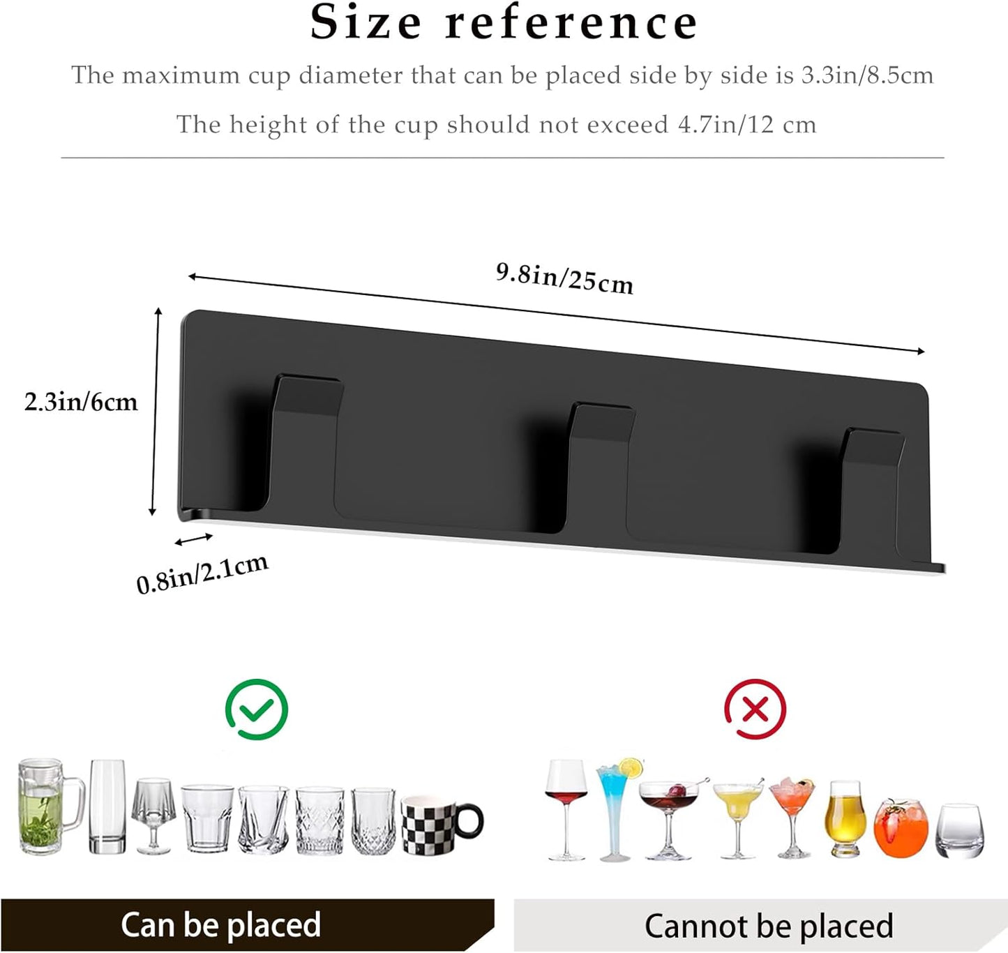 Cup Holder, 2 Pack Wine Glass Holder，No Drilling Installation Wine Glass Holder Wall Mounted for Dining Room, Kitchen and Bar Daily Use (Classic Black)