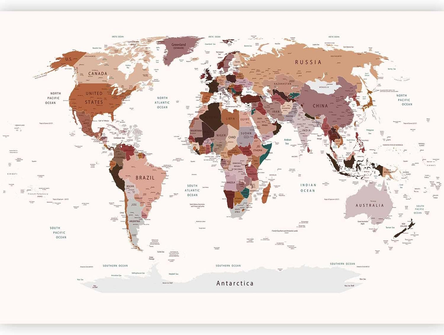 artgeist Premium Wall Mural World Map 79x55 in - XXL Non-Woven Wallpaper Fleece Wall Decor Photo Print Picture Image Design Home Map of The World k-B-0001-a-d