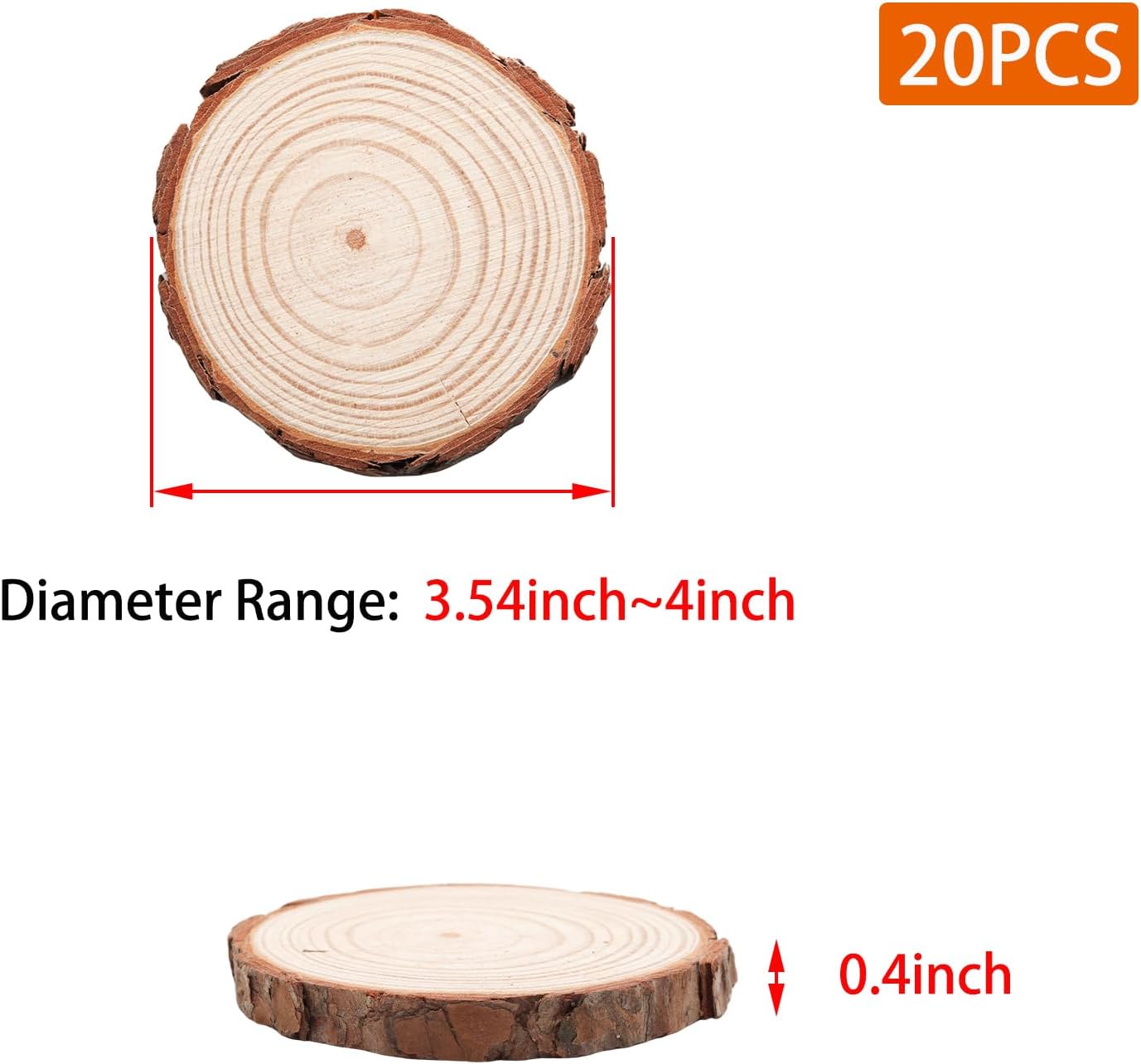 Natural Wood Slices for Wedding Decor, Christmas Ornaments – 20PCS 3.5-4 Inch Unfinished Predrilled Wooden Circles, DIY Crafts & Arts