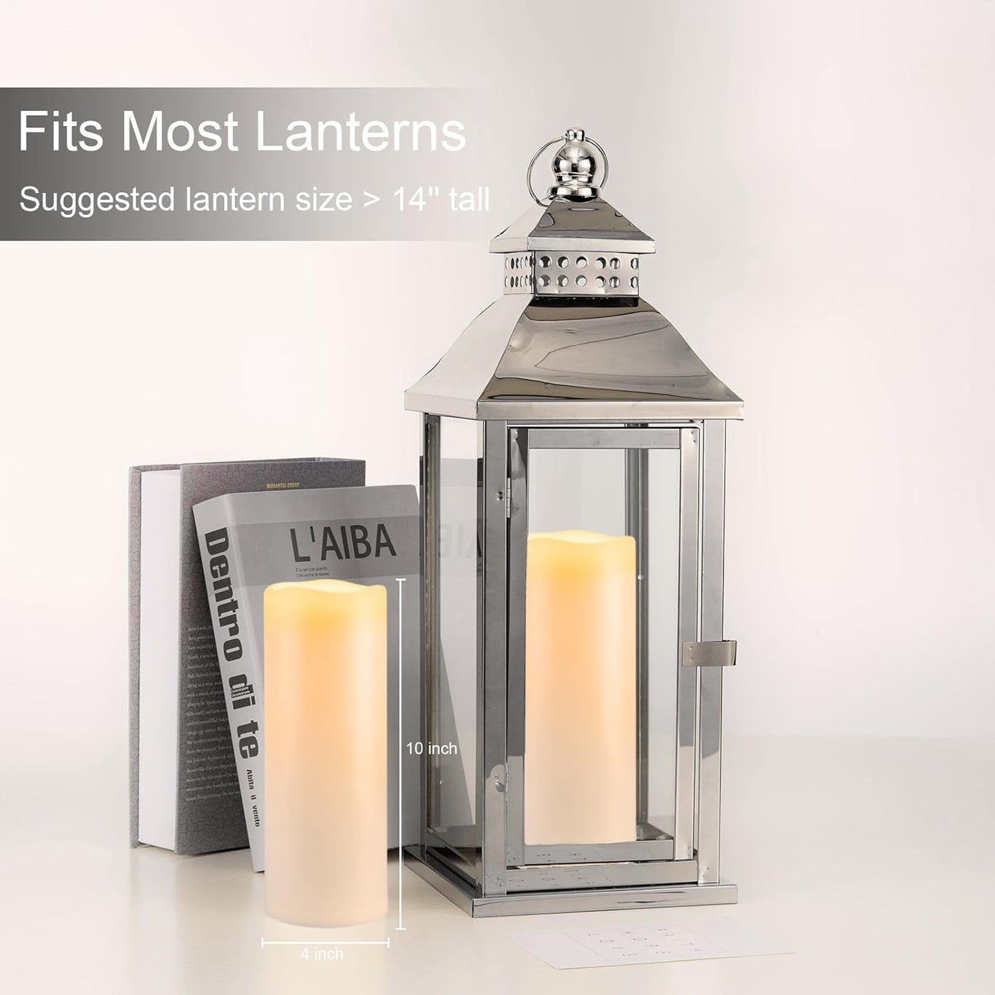 Amagic 2 Pack 10" x 4" Outdoor Plastic Electric flameless Candles with Remote Control and Timer, Battery Operated Flickering LED Pillar Fake Candle for Home, Wedding Decor, Ivory