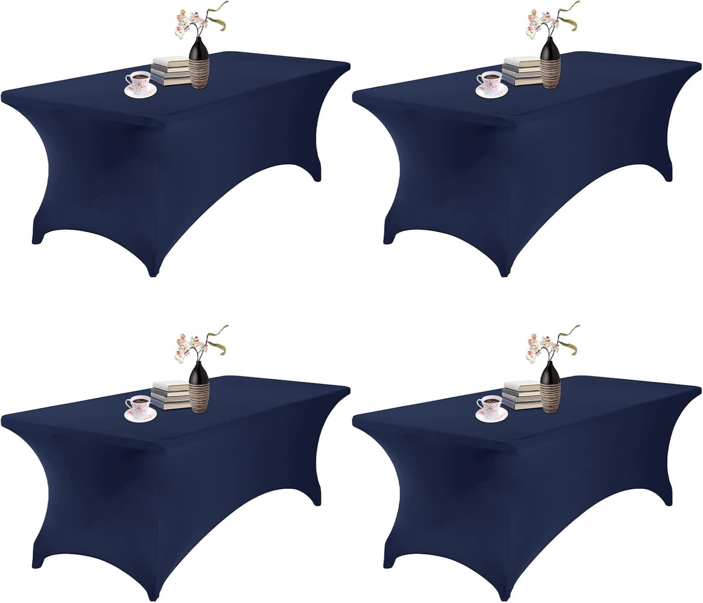 4Pack Spandex Waterproof Table Covers 8ft，Spandex 8ft Waterproof Table Cover for Party,Wedding, Banquet, and Events(Navy)