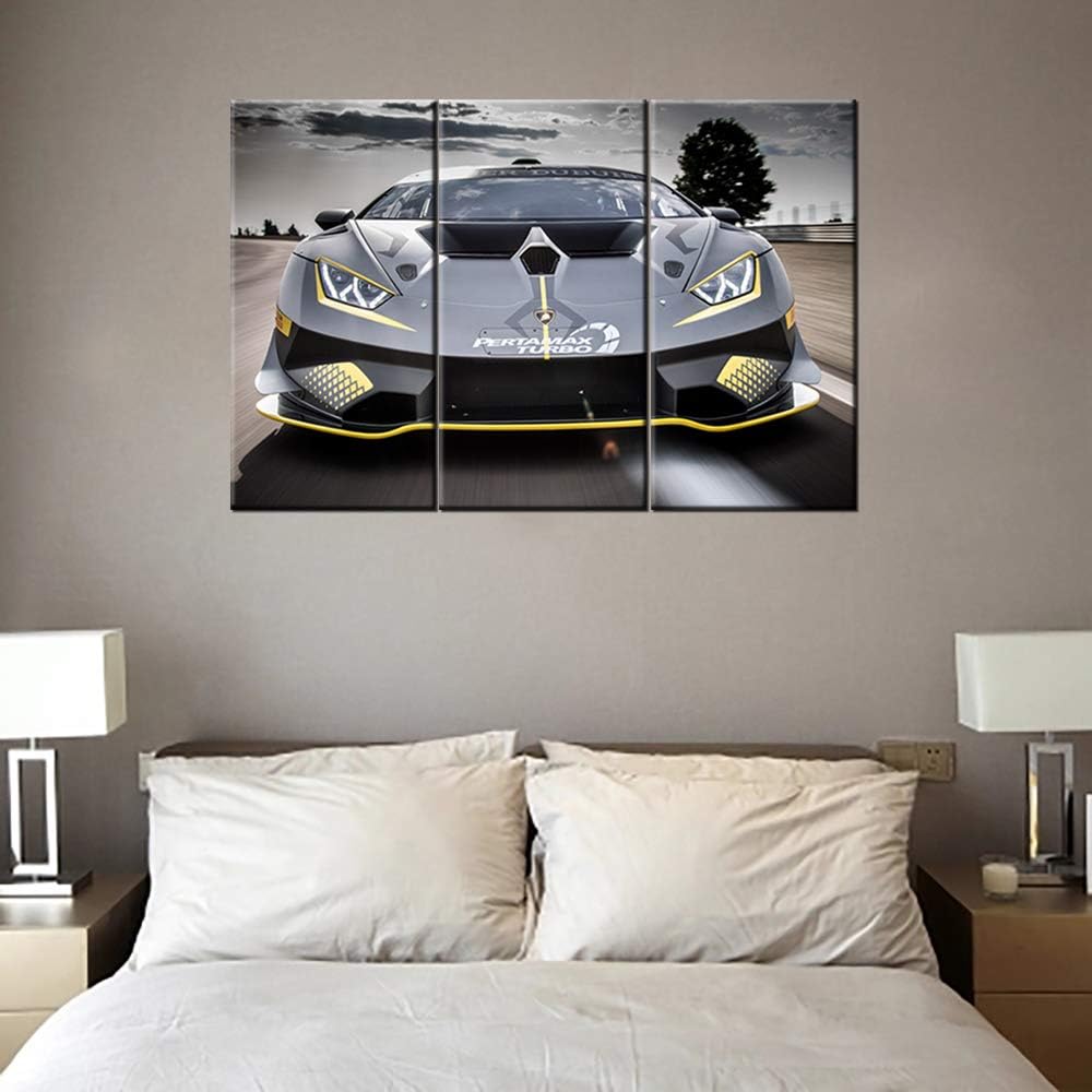 Black and White Painting Sports Car Artwork Racing Pictures for Living Room 3 Piece Canvas Wall Art Modern Home Decoration Framed Stretched Ready to Hang Posters and Prints - 28 x 14inch x 3 panel