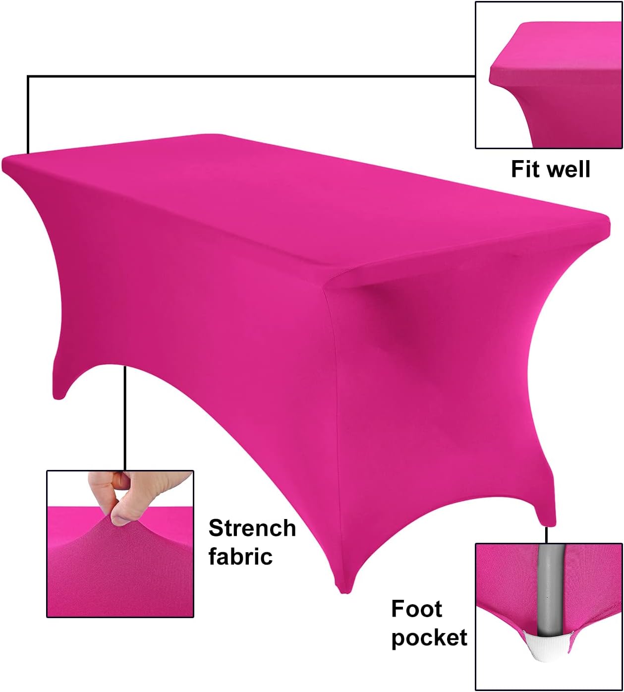 Spandex 6ft Waterproof Table Cover for Party,Wedding, Banquet, and Events(Fuchsia)
